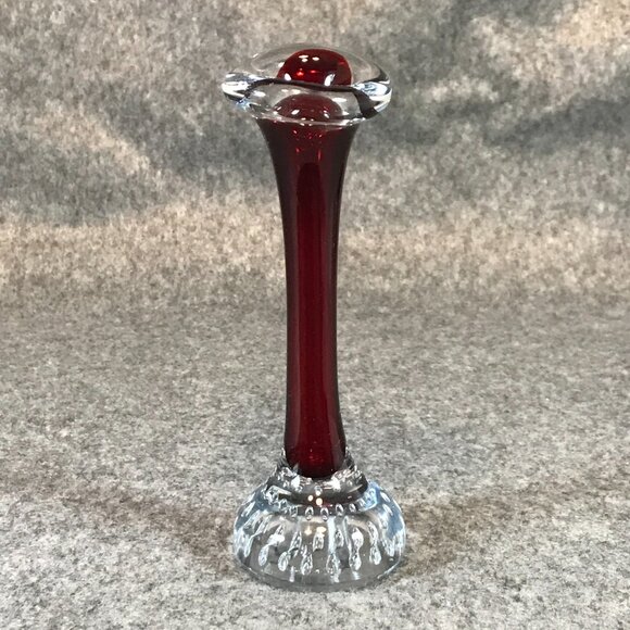 Vintage Glass Red Single Bud Vase Controlled Bubble Base - Picture 3 of 8